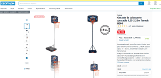 Canasta de baloncesto ajustable 1,60-2,20m marca Tarmak B200 por 74,99€