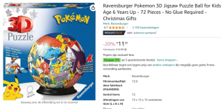 Ravensburger 3D Pokémon puzzelbal - 72 stukjes voor €11,99 bij Amazon