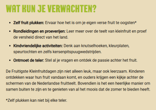 De Fruitigste Kleinfruitdagen met activiteiten kinderen en fruit plukken op 5,6,12,13,19 en 20 juli