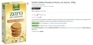 4 Paquetes de Galletas doradas al horno sin azúcares Zero Gullón 330 g. por 6.57€