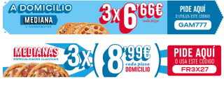 Descuentazos en Dominos Pizza entra y alucina 2 pizzas medianas por 4,99€ cada una