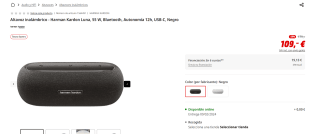 Altavoz inalámbrico Harman Kardon Luna, 55 W, Bluetooth, Autonomía 12h por 109€