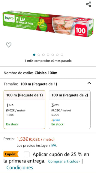 100m papel film marca Bayeco por 1,12€