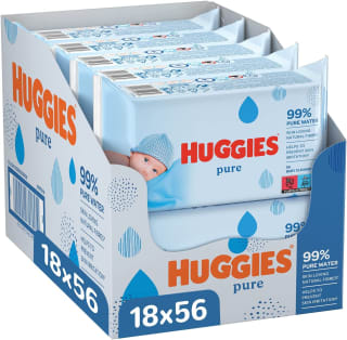 Huggies baby billendoekjes - Pure - 1008 stuks (18 x 56 doekjes) voor €19,99 bij Amazon