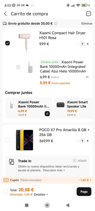 Secador Xiaomi Hair Dryer H101 + Powerbank 10000mAh 33w por 20,58€