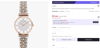 Reloj para mujer Emporio Armani Reloj Mujer AR1926 por 57,34€ (45,34€)