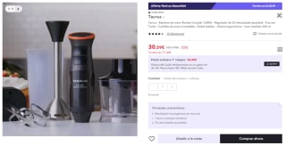 Taurus BAPI 1200 Rocket - Batidora de mano 1200W | Regulador de 20 velocidades ajustable | Función Turbo | Cuchillas de acero inoxidable | Doble batidor | Diseño ergonómico | Vaso medidor 500 ml por 18,3€