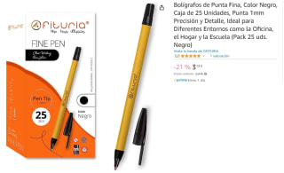 Caja de 25 Unidades, Punta 1mm de Bolígrafos de Punta Fina, Color Negro por 3.13€