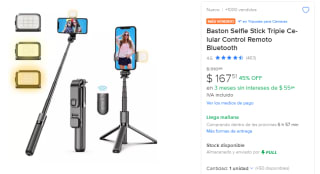 Bastón Selfie Bluetooth $168 | Descuento Mercado Libre
