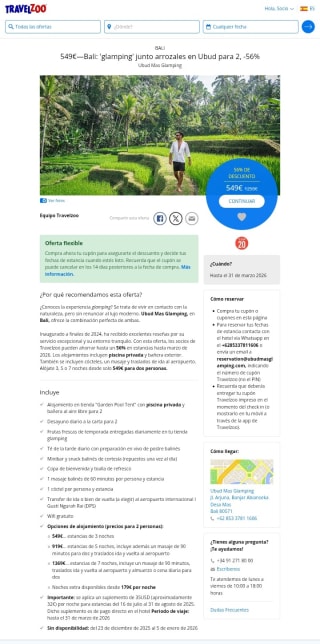 Bali 8 días por 549€ para 2 personas.