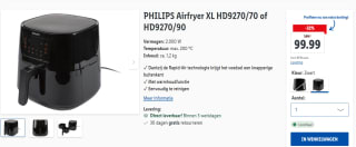 Philips Airfryer XL Essential HD9270/70 voor €99,99 in de Lidl webshop