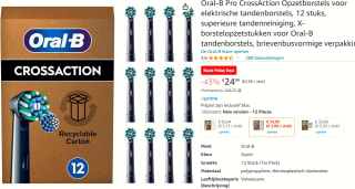 Oral-B Pro CrossAction Opzetborstels voor elektrische tandenborstels, 12 stuks voor €24,99 bij Amazon