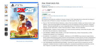 Videojuego PGA TOUR 2K25 PS5 por 39,99€