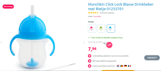 Munchkin tip & sip drinkbeker met rietje blauw voor €7,96 bij Mamaloes