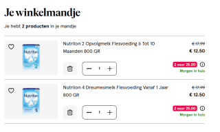 Nutrilon peuter/dreumes en/of opvolgmelk 2 voor €25 bij de Etos