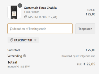 Fascino-coffee kortingscode voor 10% korting op Direct Trade koffiebonen