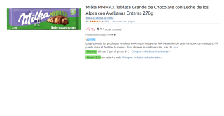 6 Tabletas de Milka MMMAX de Chocolate con Leche de los Alpes con Avellanas Enteras 270gr por 18.66€