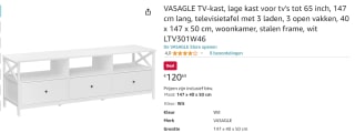 VASAGLE TV-kast, lage kast voor tv's tot 65 inch voor €120,69 bij Amazon