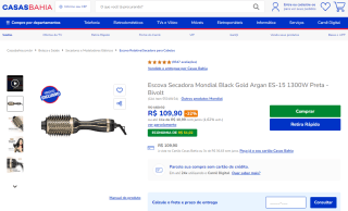Escova Secadora da Mondial, modelo Black Gold Argan - R$ 109,90