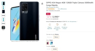 OPPO A54 Negro 4GB 128GB por $2,990 en Amazon