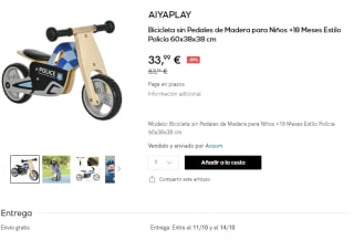 Bicicleta sin Pedales de Madera por 33,99€