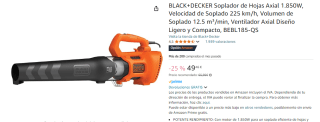 BLACK+DECKER Soplador de Hojas Axial 1.850W por 49,46€