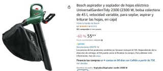 Bosch aspirador y soplador de hojas eléctrico UniversalGardenTidy 2300 por 55,60€