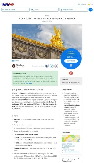 En el corazón de París 2 noches por 350€ para 2 personas.
