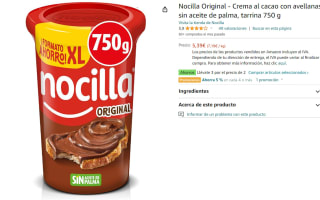 3 Nocilla Original Crema al cacao con avellanas sin aceite de palma, tarrina 750 g. por 10,17€