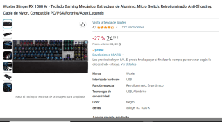 Teclado mecánico Woxter Stinger RX 1000 Kr por 24,99€