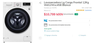 Lavasecadora LG Carga Frontal a $10,799 en Sears