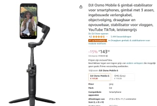 DJI Osmo Mobile 6 - Gimbal voor €143 bij Amazon