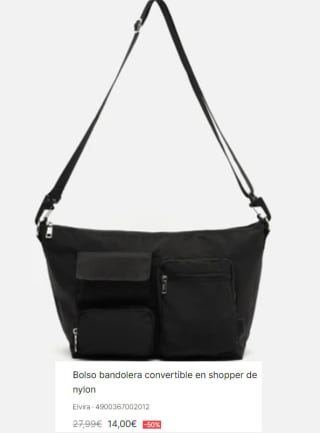 Bolso bandolera convertible en shopper de nylon Elvira por 14€