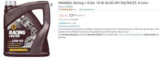 MANNOL Racing + Ester 10 W de 60 API SN/SM/CF, 4L por 17.48€