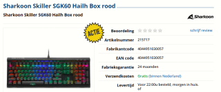 Sharkoon SKILLER SGK60 toetsenbord USB QWERTY voor €59,99 bij Informatique