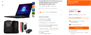 Portátil MSI Pulse 16 AI 20th Anniversary C1VGKG-059XES Intel Core Ultra 9 185H/32GB/1TB SSD/RTX 407 por 1.479€
