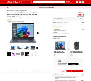 Acer Swift Go 14 AI SFG14-01-X41D Copilot+PC 14.5" IPS FHD+ (1920x1200), Snapdragon X Plus, 16GB RAM 1TB SSD Qualcomm Adreno W11H Gris por solo 699€