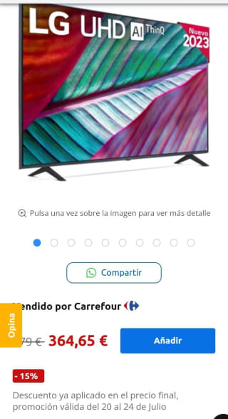 TV LED 50" (127 cm) LG 50UR78006LK, 4K UHD, Smart TV por 364,65€.
