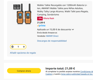 Walkie Talkie Recargable con 1200mAh Batería Li-Ion por 21,09€