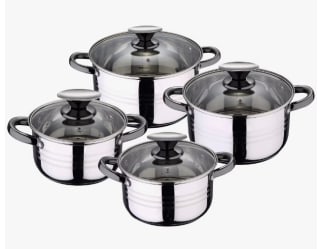 San Ignacio Bateria de cocina 8 piezas-acero inoxidable-tapas de vidrio por 34.84€ (Cuenta Nueva 22.84€)