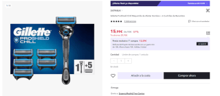 Maquinilla de Afeitar Hombre Gillette ProShield Chill + 6 Cuchillas de Recambio por 11.2€