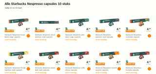 Alle Starbucks Nespresso capsules 10 stuks - 4 verpakkingen voor €9,99 bij de AH