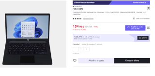 Ordenador Portátil Netbook Pro - Windows 10 Pro - Intel N4020 - Memoria 4GB/64GB - Pantalla 14,1" | PRIXTON por 119.95€