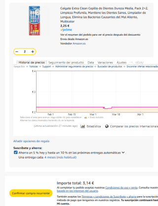 Pack 2 unidades Colgate Extra Clean Cepillo de Dientes Dureza Media total 8 cepillos por 3,14€