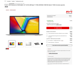 Portátil ASUS Vivobook Go E1504FA-NJ640 15.6a Full HD AMD Ryzen 5 7520U por 371, 07€