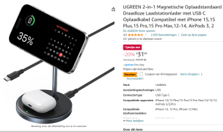 Ugreen Magnetische Wireless Charging Stand 20W voor €27,99 bij Amazon