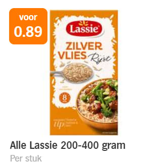 Alle Lassie 200-400 gram voor €0,89 bij de AH