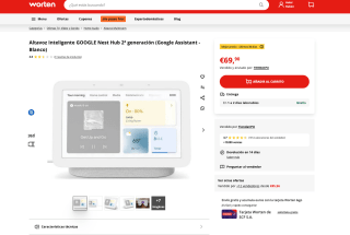 Altavoz Inteligente GOOGLE Nest Hub 2ª generación Google Assistant Blanco por solo 69,90€
