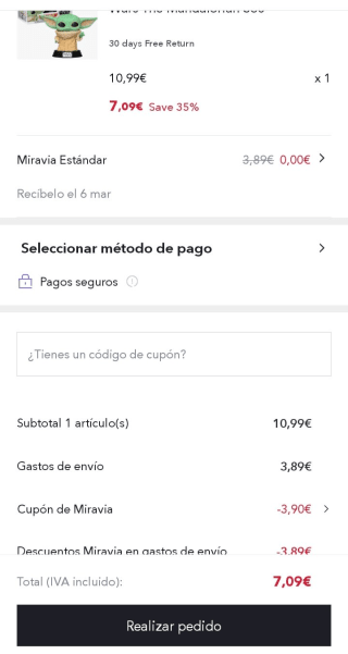 Funko- Pop Star Wars: Mandalorian The Child por 7,09€.