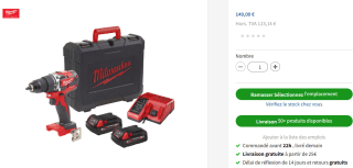 Perceuse à percussion compacte sans fil Milwaukee M18 à 149€